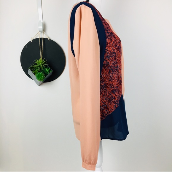 Esley Orange Navy Apricot button up blouse - Picture 4 of 8